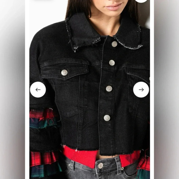 🖤❤️ AKIRA FLOGGY‎ MOLLY PLAID EXTRAVAGANT DENIM JACKET SIZE SMALL - Picture 8 of 16